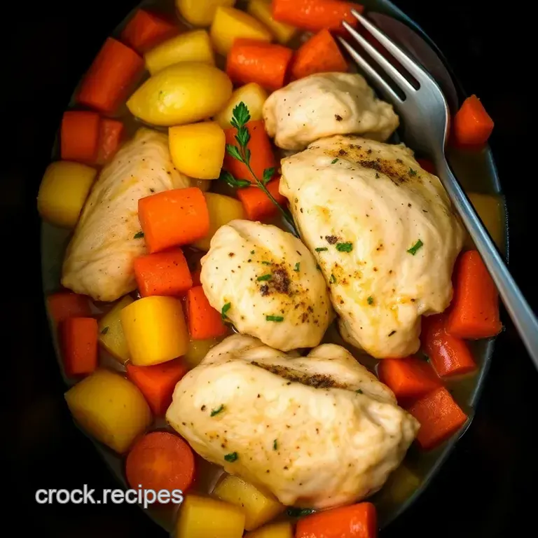 Zesty Lemon Herb Crockpot Chicken & Root Veggie Roast presentation